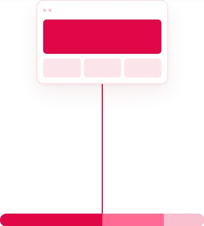 Drawing of a web page preview above a payment bar split into 50%, 30% and 20%