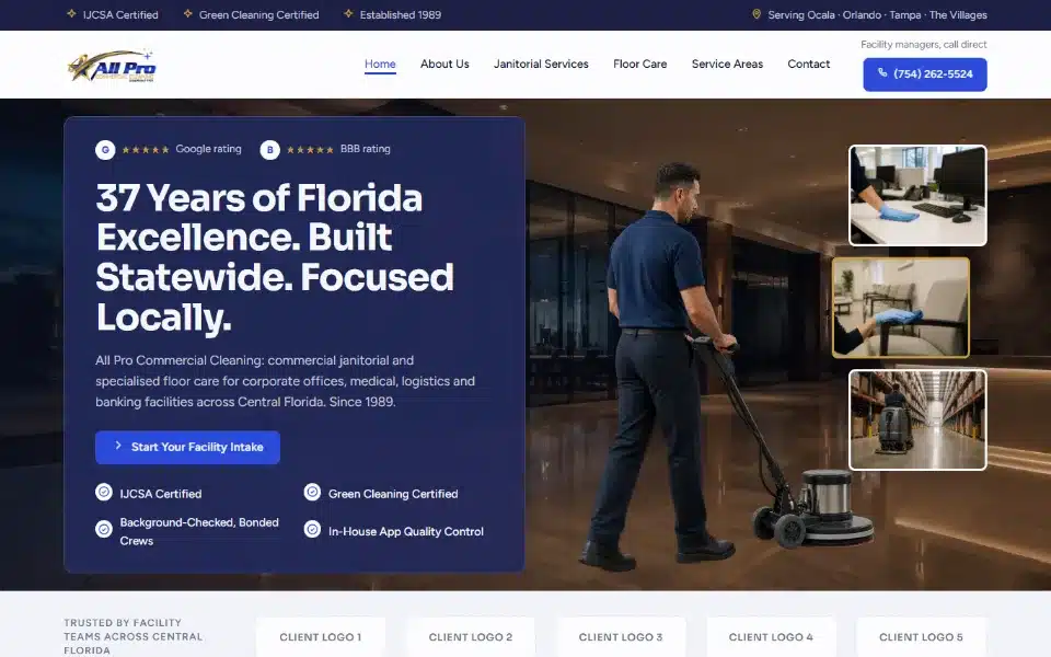 All Pro Commercial Cleaning home page — commercial janitorial and floor care, Central Florida