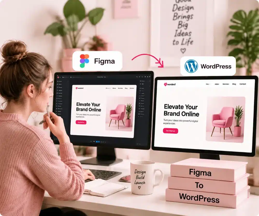 Designer comparing a Figma design with the matching WordPress website