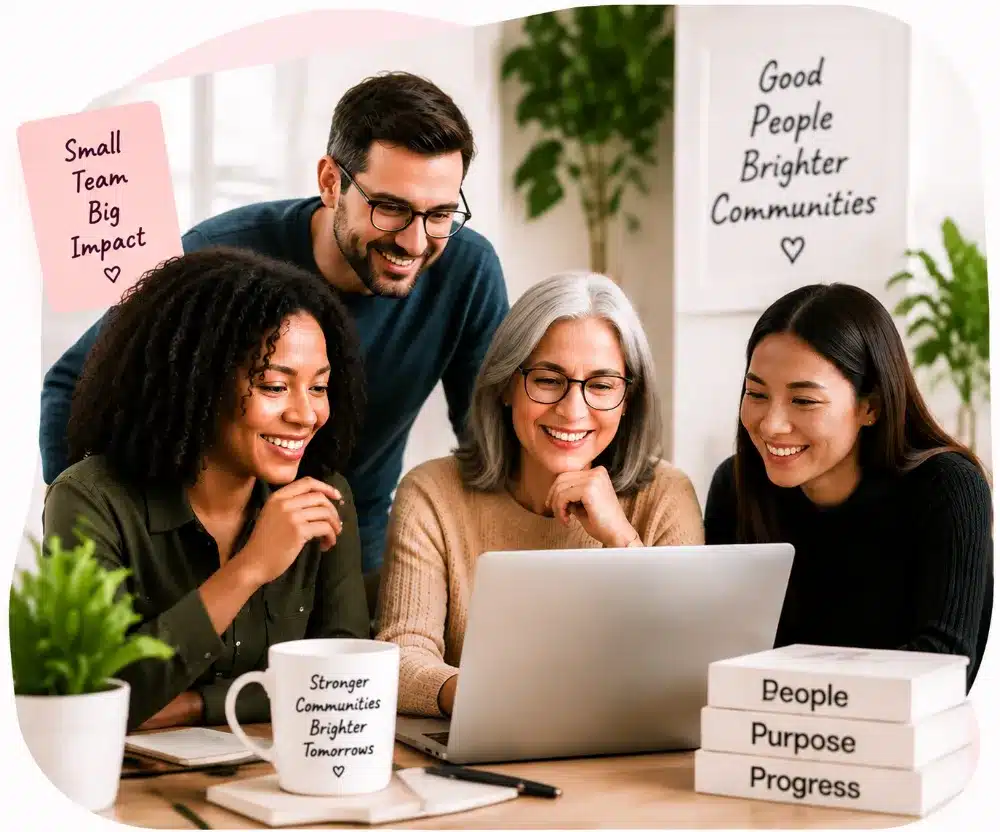 Small nonprofit team looking at their website together