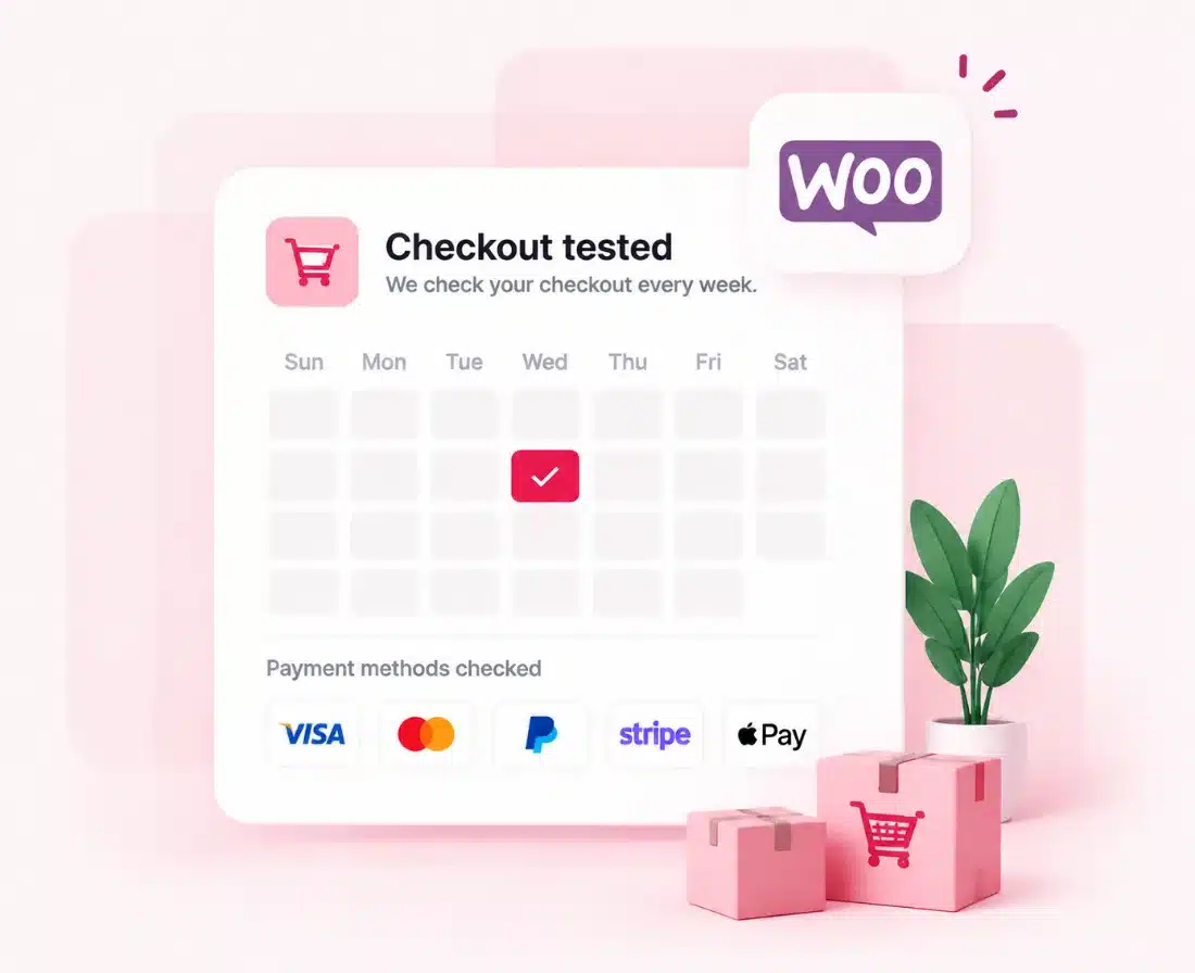 WooCommerce maintenance checklist showing checkout tested every week and the payment methods we check