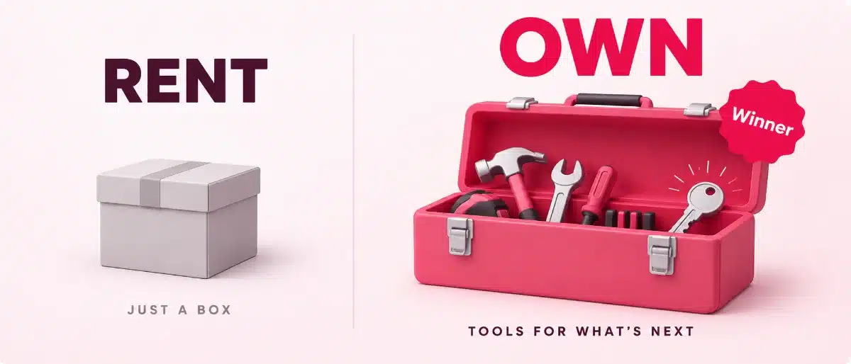 Squarespace vs WordPress: a sealed display box next to an open toolbox of tools on an oak desk