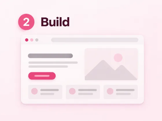Step 2 Build, the same page layout built inside a browser frame, the development stage of a website project