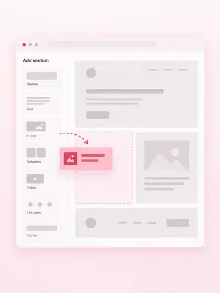 Wooden blocks arranged like a page layout, showing WordPress page builders such as Elementor