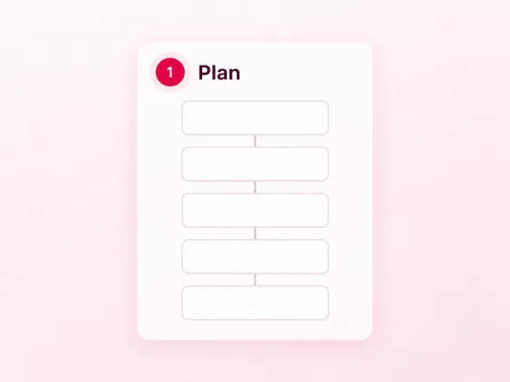 Notebook with five empty boxes and a pink pencil, planning the steps for a new WordPress site