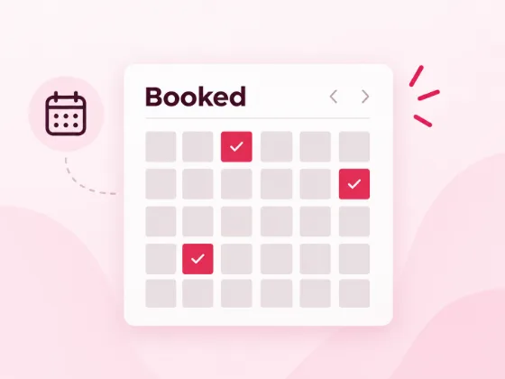 Desk calendar with flagged dates beside a rolled mat, an example of WooCommerce Bookings