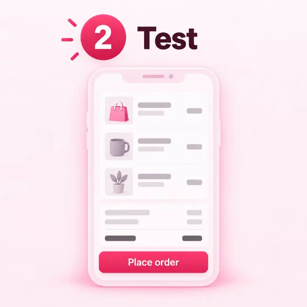 Open parcel with tissue paper and a blank packing slip, a test order for a new WooCommerce store